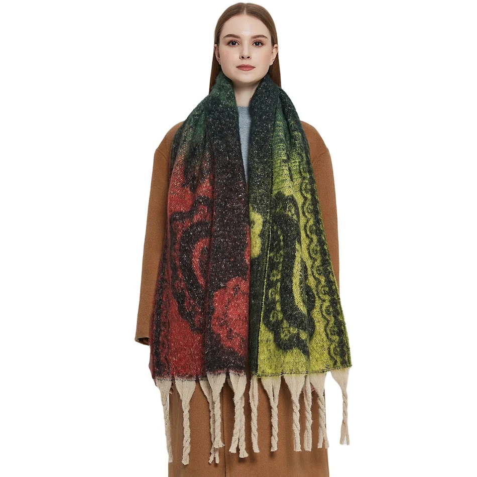 Nouvelle écharpe jacquard cachemire à pampilles épaisses