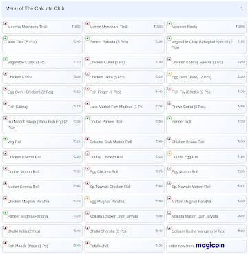 The Calcutta Club menu 