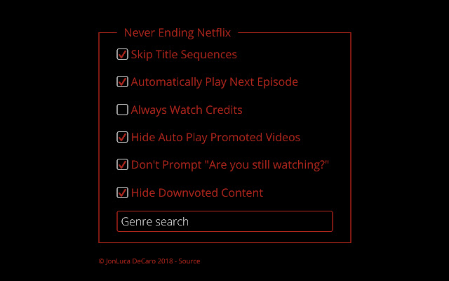 Never Ending Netflix chrome extension