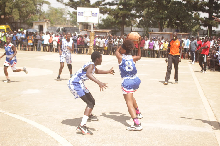 Action between Ng'iya Girls' and Nyakach Girls' during the Nyanza region final