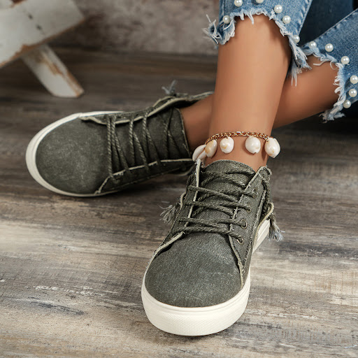 Title 5, Denim low-top lace-up sports casual shoes for e...