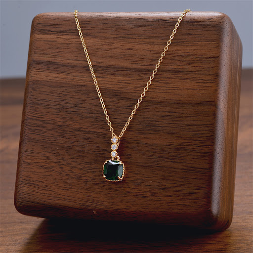 Title 1, Emerald Square Gemstone Pendant Micro-inlaid Ne...
