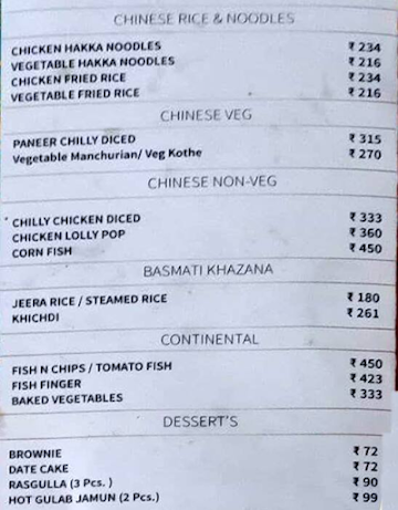 Ranjit's Lakeview menu 