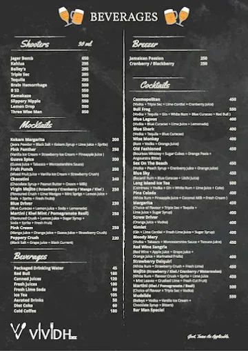 Vividh Nx Bar & Cafe Modern World Cuisine menu 