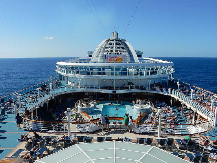 The Lido deck of Ruby Princess on a sunny day at sea. 