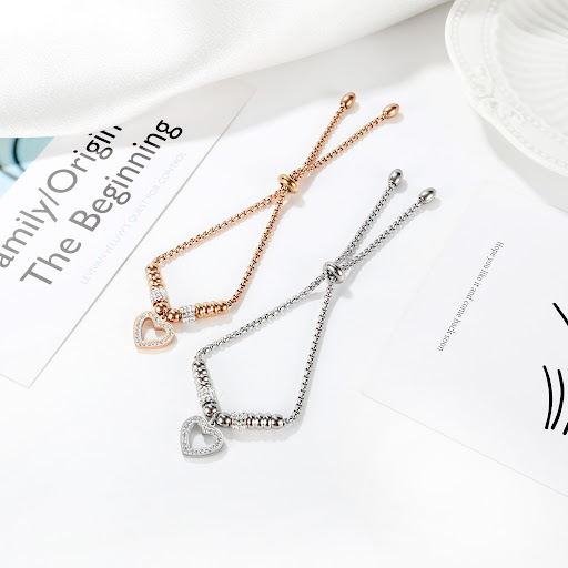Title 5, Rose Gold Plated Titanium Steel Love Zircon Bra...