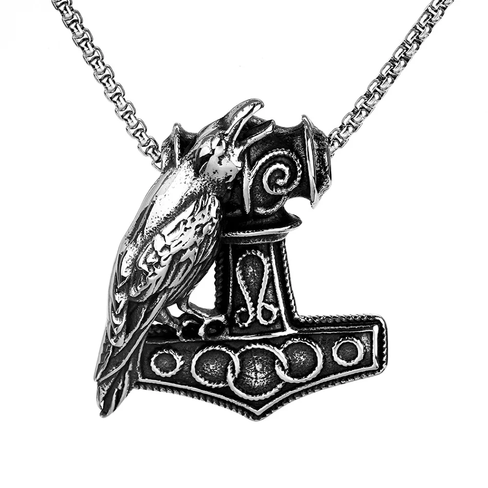 Retro roestvrijstalen heren hanger Viking Crow Quake, een stoer en tijdloos sieraad voor de moderne man met karakter.
