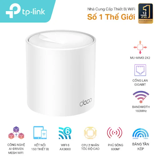 Thiết bị thu phát vô tuyến băng tần 2,4/5 GHz, TP-LINK, Deco X10 (1-pack)