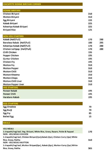 Chickpet Donne Biryani Corner menu 