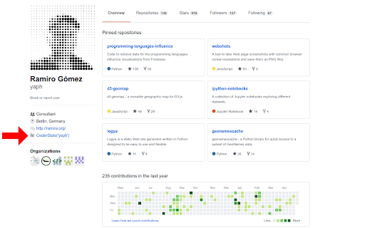 CoderStats link for Github Coders