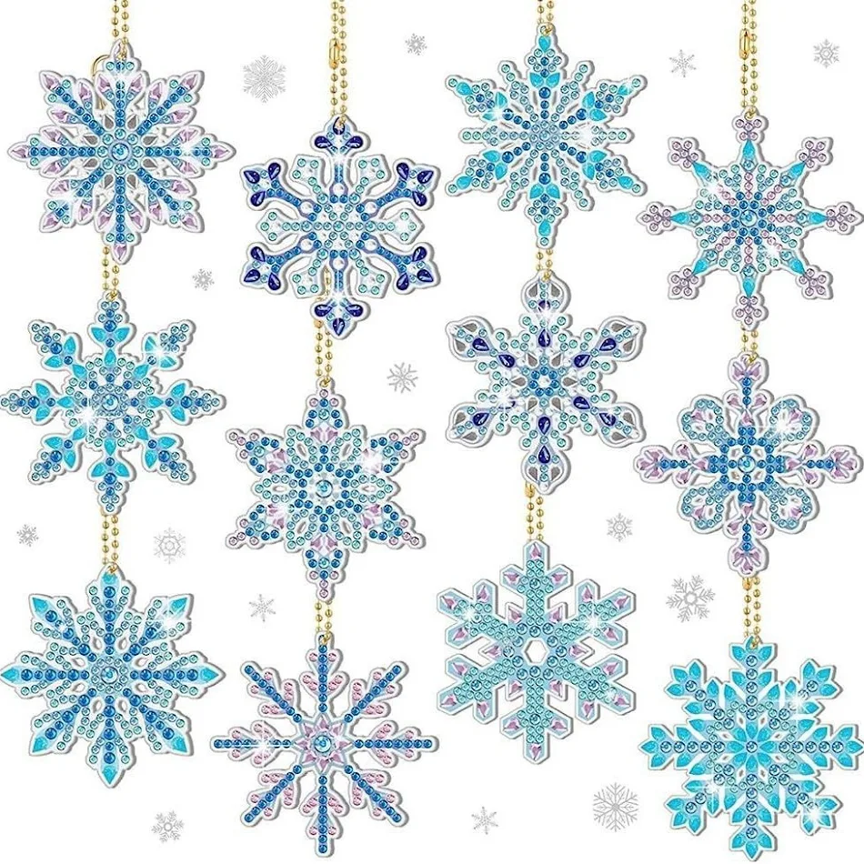 Diamond Painting kit Acryl sleutelhanger dubbelzijdig DIY Volledige diamant Kerst sneeuwvlok perfect voor knutselen en geschenken.