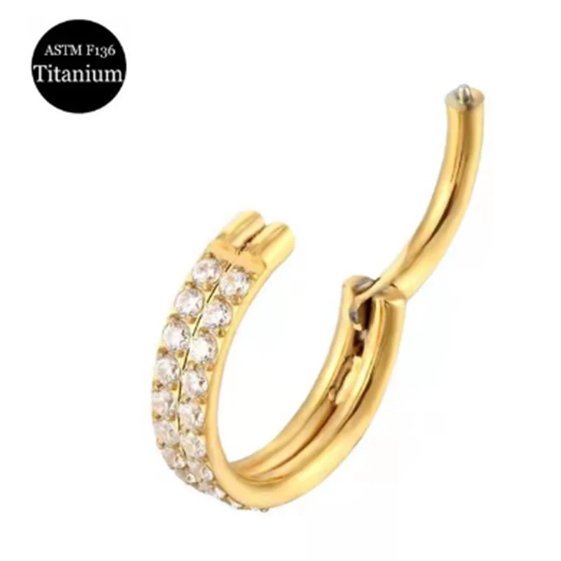 Piercing de nariz em titânio com camada dupla e zircônias incrustadas, brincos elegantes, hipoalergênico e moderno