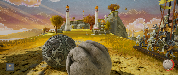 Boulders to choose from include the default stone sphere, a stone cube, a ball of sheep, and a wheel of cheese, and each one has its own strengths and weaknesses, so you’ll need to choose the right weapon for the challenge.