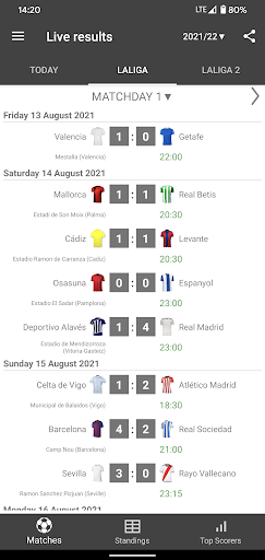 Screenshot Live Scores for La Liga 2023