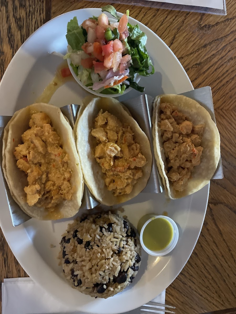 Chicken Street Tacos with Rice and Beans side