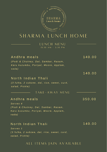 Sharma Lunch Home menu 