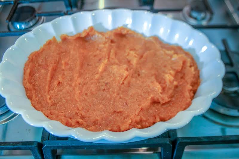 Mashed Yams In A Baking Dish.