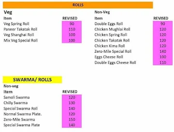 Zero Mile Restaurant menu 