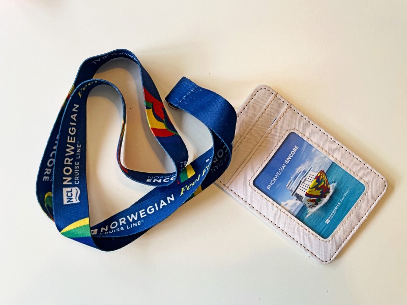 A blue Norwegian cruise lanyard  