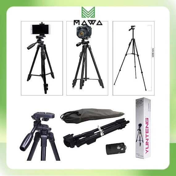 Tripod Điện Thoại, Chân Đế Máy Ảnh Yunteng Vct 5208 Kiêm Giá Đỡ Kèm Remote Bluetooth, Kẹp Điện Thoại Và Túi Đựng