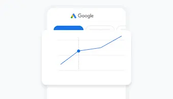 Um gráfico do painel de controlo da app Google Ads para dispositivos móveis mostra o desempenho dos anúncios ao longo do tempo.