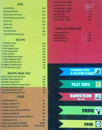 Paradise Pool Side Restaurant menu 