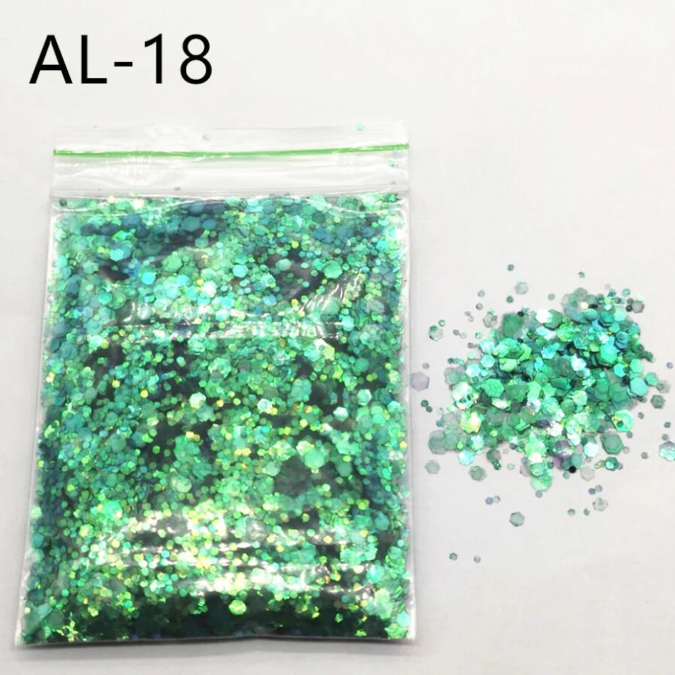 10g grote nail art pailletten, gemengde glitter en glinsterpoeder. Creëer oogverblindende en gepersonaliseerde nagelkunst voor elke gelegenheid.