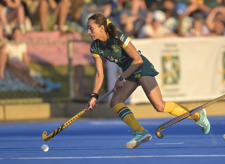 Quanita Bobbs in action against Nigeria in the Olympic qualifying tournament final at Tuks in Pretoria on Sunday.