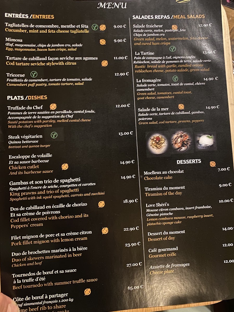 Le Sheri's gluten-free menu