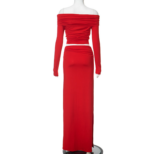 Title 5, Off-shoulder long sleeve mid-length dress set p...