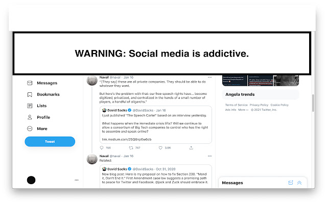 Social Media Warning chrome extension