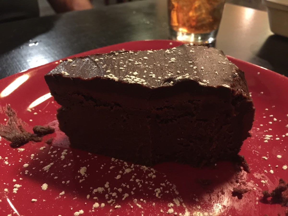 Flourless chocolate cake (sorry, we had already eaten 1/4 of it when I remembered I wanted a photo). Totally YUM!