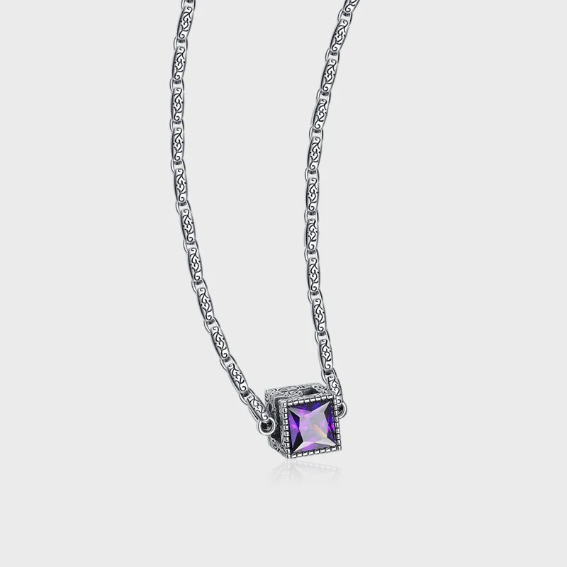 Collier en argent sterling S925 avec grande zircone cubique double couleur, haute qualité, design robuste pour un style unique et précieux.