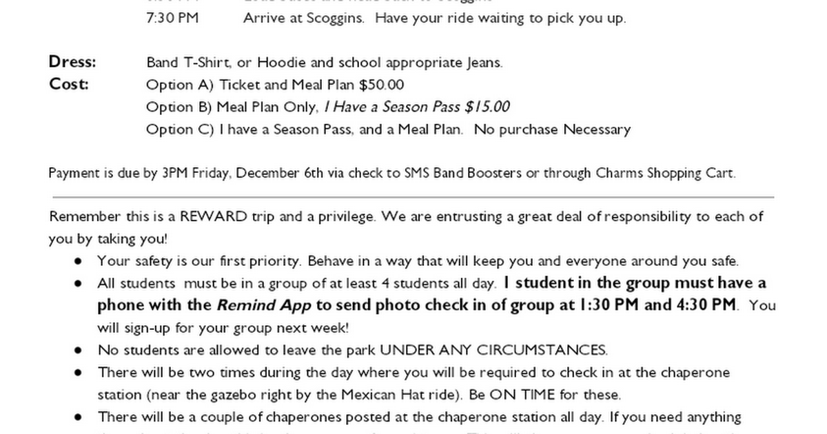 Six Flags Itinerary