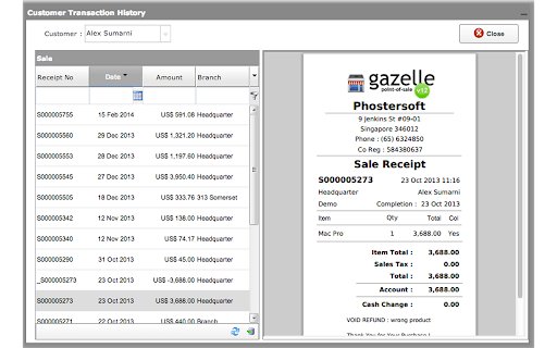 gaze Phostersoft Receipt Headquarter 3,688.00 Headquarter 