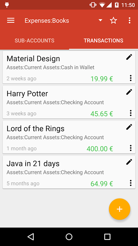 GnuCash for Android transactions