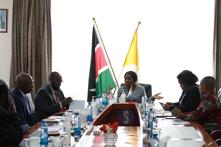 Higher Education Principal Secretary Beatrice Inyangala during a consultative forum at the Kenyatta University Teaching Research and Referral Hospital in Nairobi on October 16, 2023.