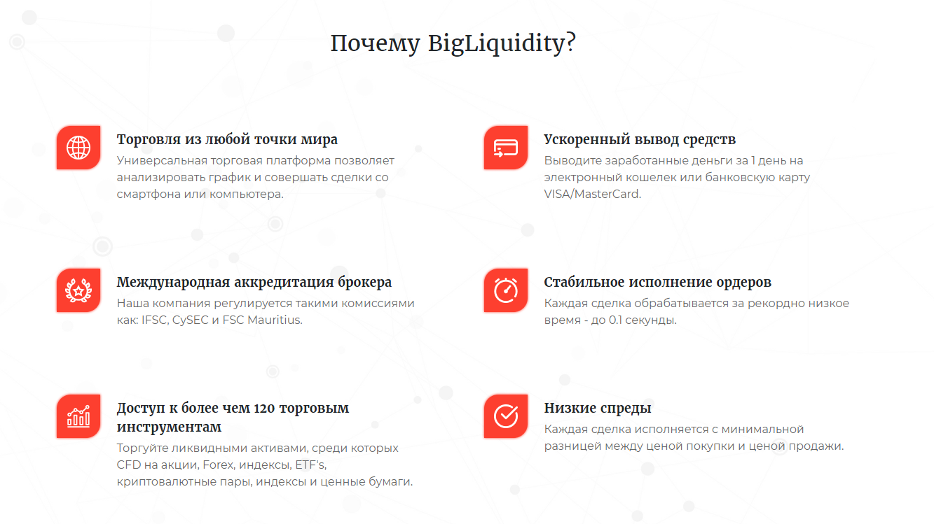Обзор CFD-брокера Big Liquidity: торговые условия и отзывы трейдеров