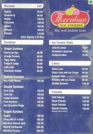 Meridian Ice Cream menu 