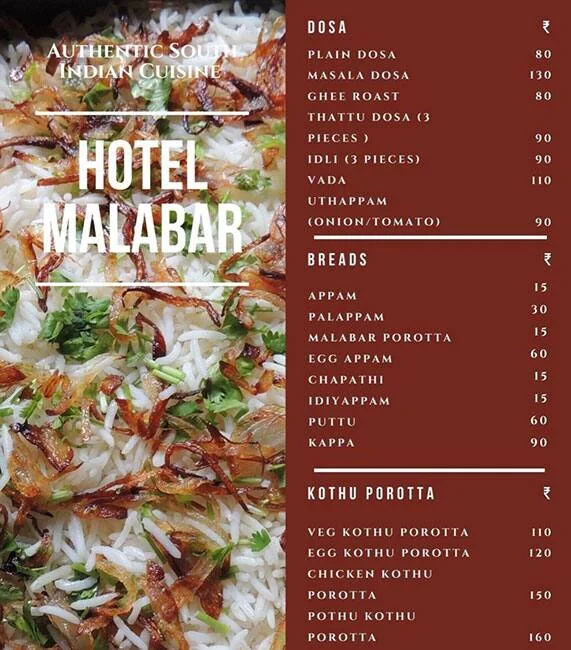 Hotel Malabar menu 