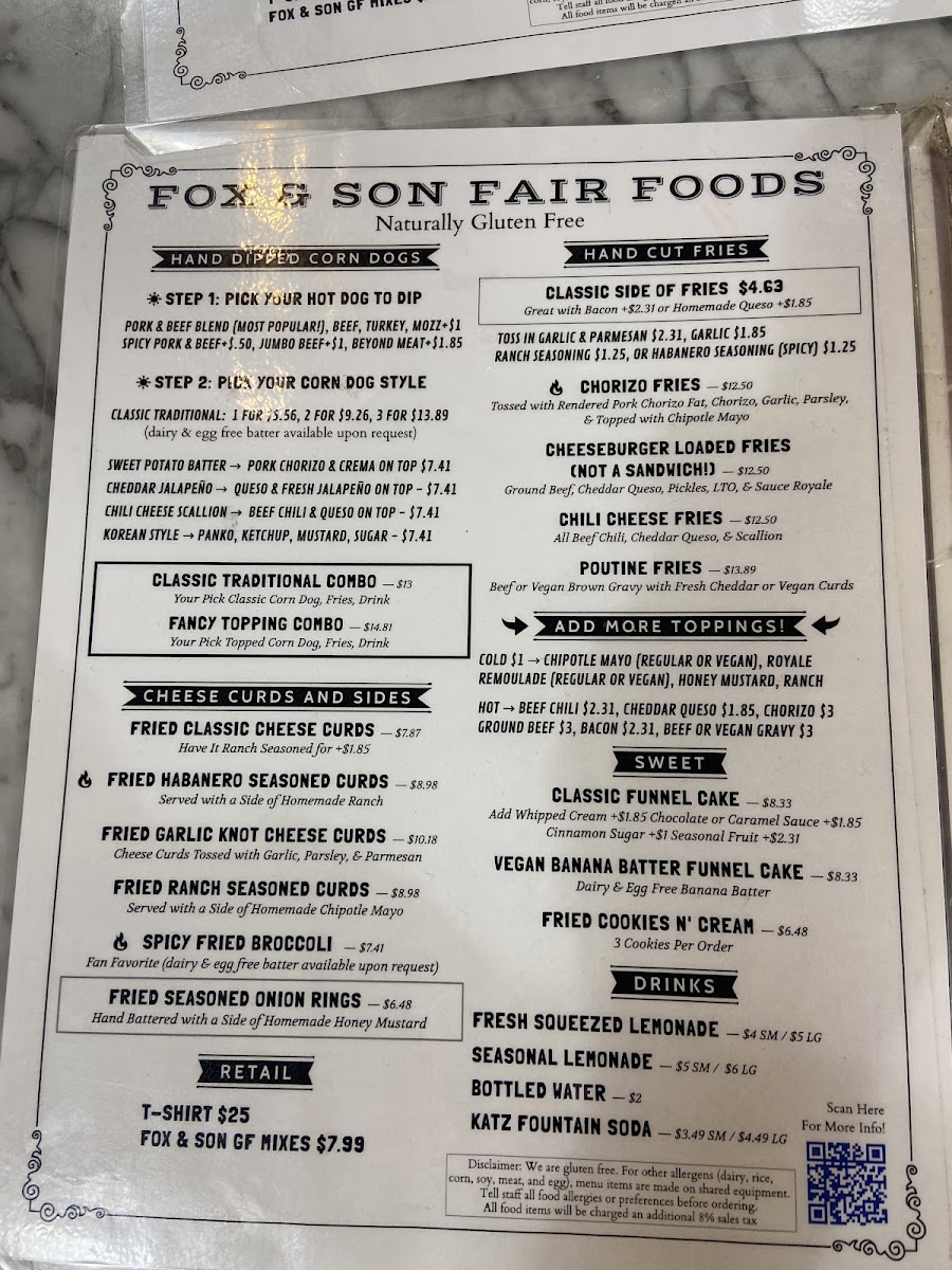 Fox & Son Fair Foods gluten-free menu