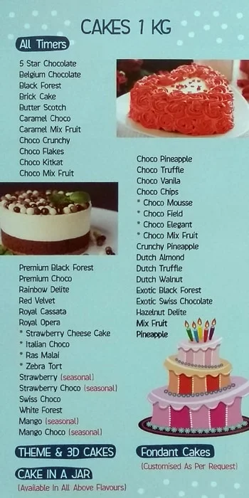 Occasions Cakes and More menu 