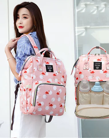 Flamingo Print Backpack Mother and - 2