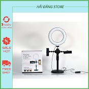 Đèn Livestream 3 In 1 Tích Hợp Giá Đỡ 2 Điện Thoại Có 3 Chế Độ Sáng, Kẹp Điện Thoại Để Bàn Quay Video