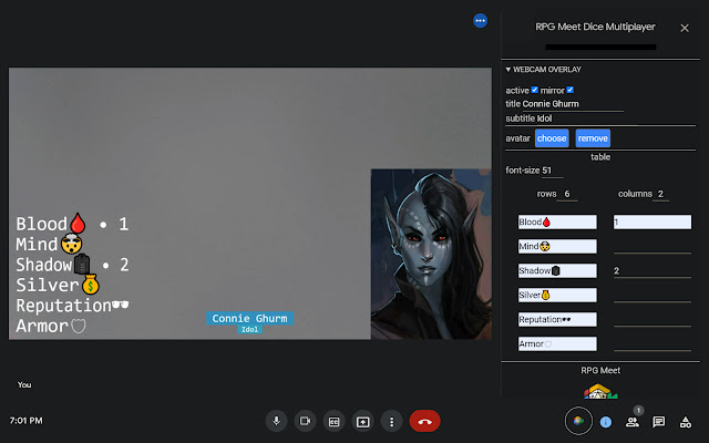 RPG Meet - Dice Roller | Music | Webcam Tools chrome extension