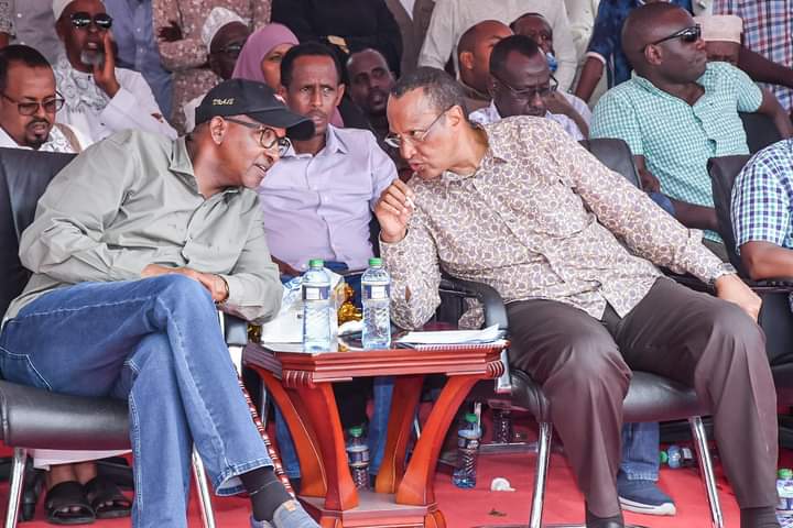 Defence CS Aden Duale with Garissa Governor Nathif Jama durring the tree planting exercise in Garissa on Dec 21