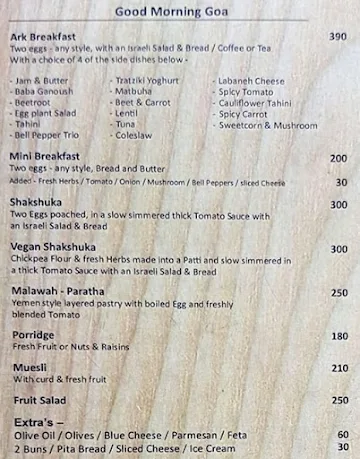 Goa's Ark menu 