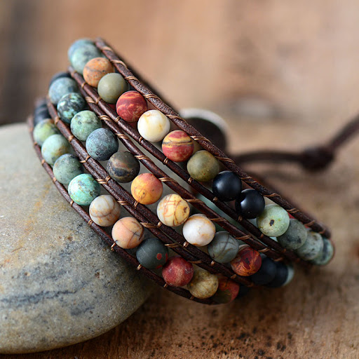 Title 4, Frosted Stone Creative Beaded Hand-woven Leathe...