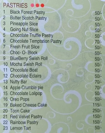 Sugar Treats menu 