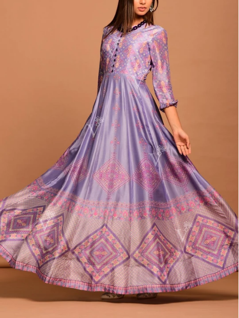 Purple Vasansi Silk Printed Anarkali Gown